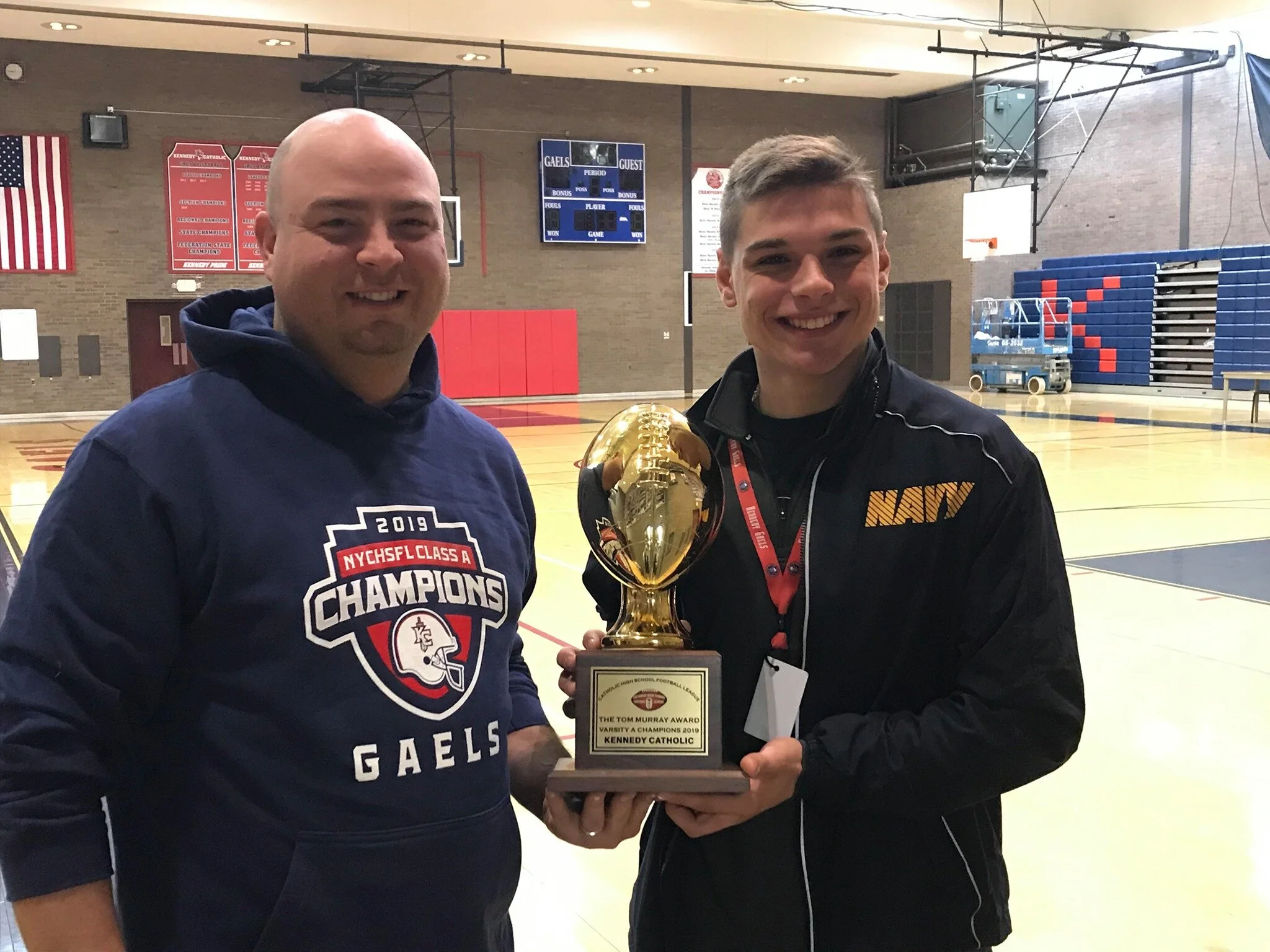A recent alumnus of River Towns Young Marines, Brandon Gibson earned a NROTC scholarship. He is studying aeronautical engineering and aspires to be a fighter pilot then an aeronautical A/C designer. He is shown here visiting his alma mater, Kennedy Catholic High School in Somers NY.